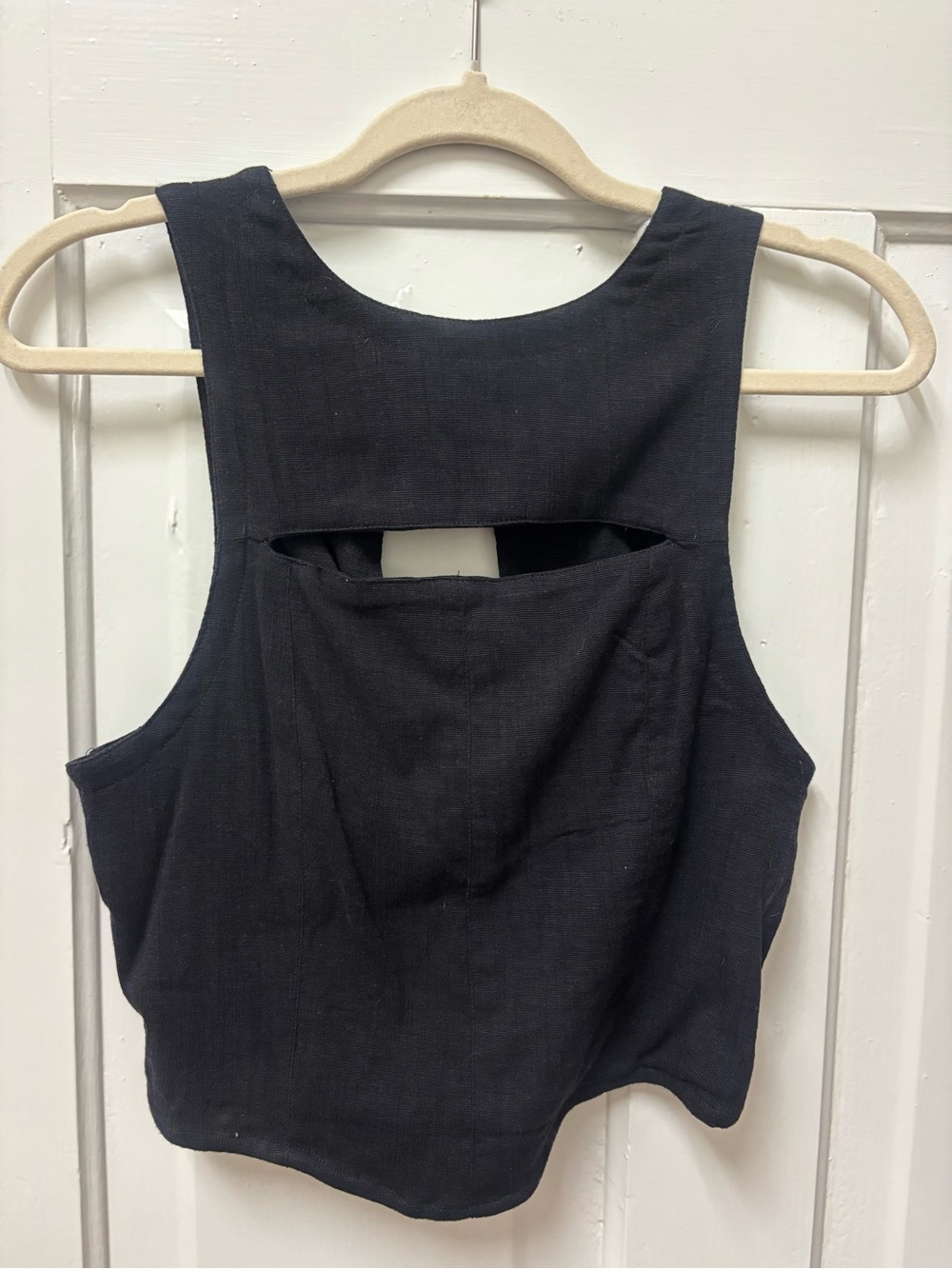 Free People black linen-blend halter/keyhole crop top